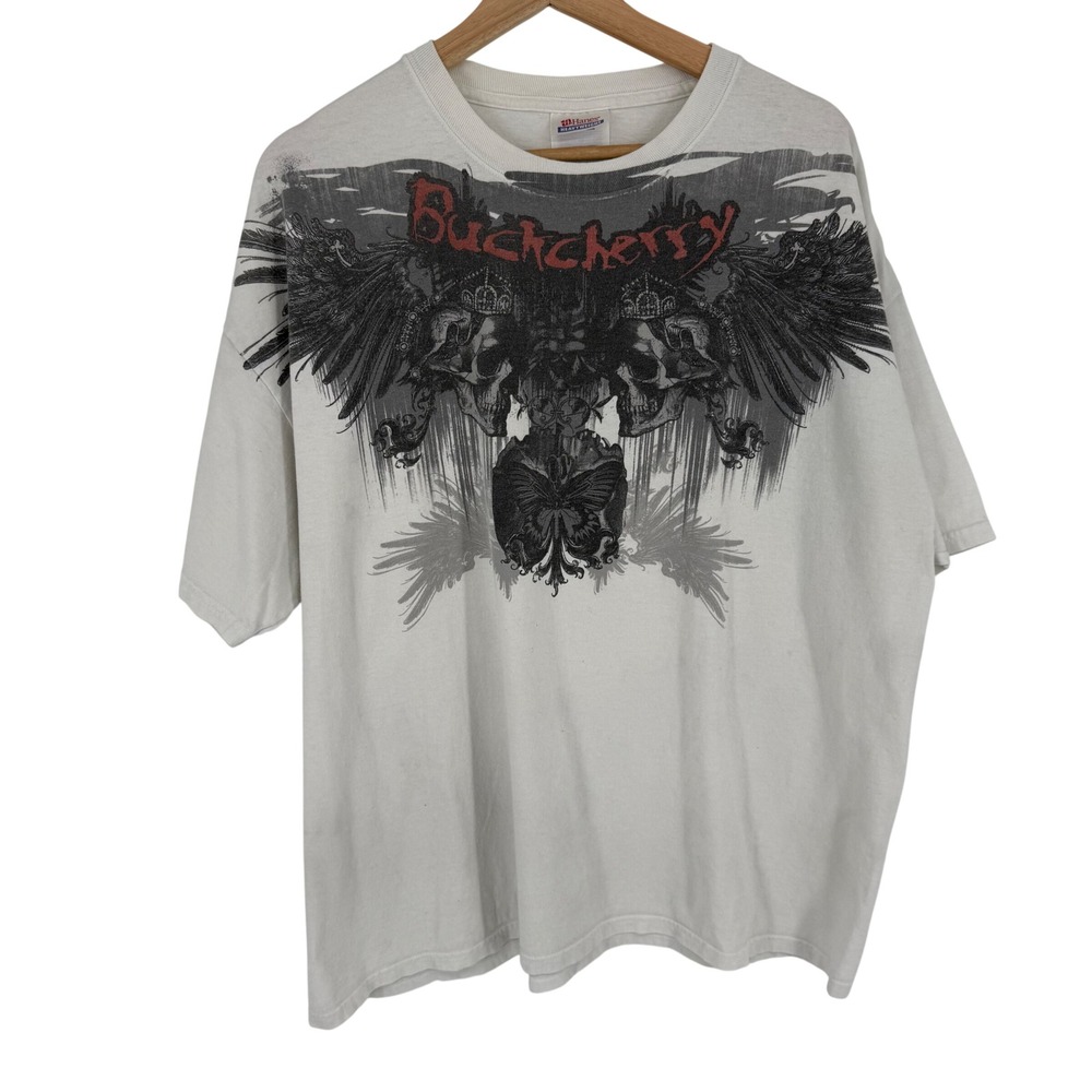 Vintage‎ Hanes Buckcherry Graphic Tee Men 2XL White Rock Band T-Shirt